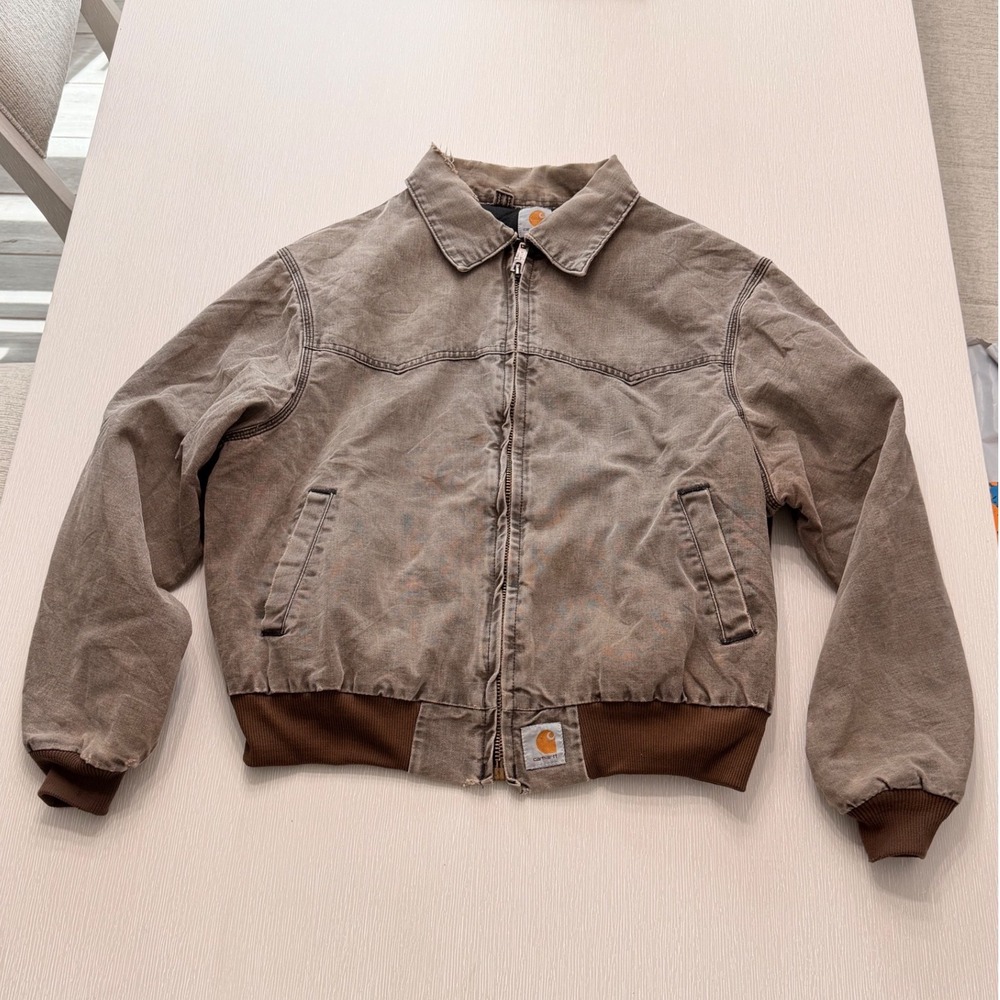 Carhartt Vintage Distressed Duck Canvas Santa Fe Bomber Jacket Brown Mens L